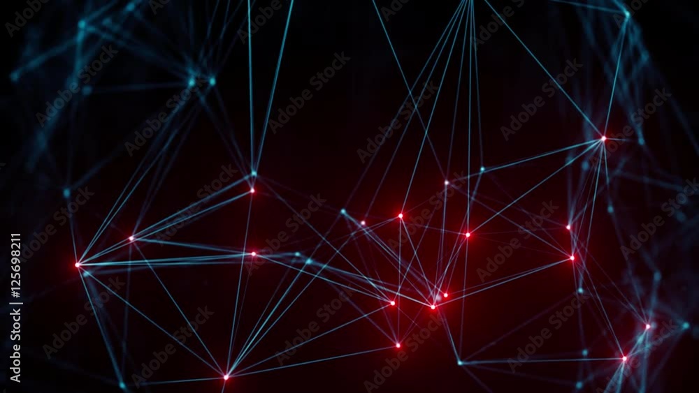 Poster loopable abstract 3d rendering background. polygonal form with bright dots. plexus technology struct