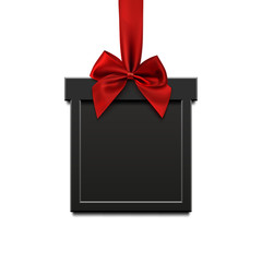 Blank, black, square banner in form of Christmas gift.