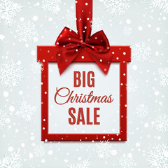 Big Christmas sale, red, square banner in form of gift.