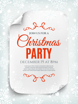 Christmas party invitation poster on winter background.