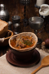 Traditional Ukrainian soup served in bread