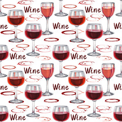 Wine seamless pattern. Hand-drawn pattern with wineglass