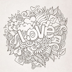 Love hand lettering and doodles elements sketch