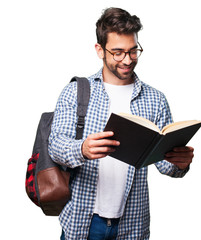 student man reading a book