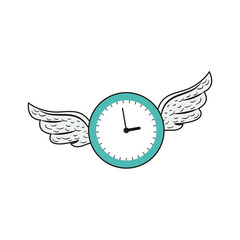 clock time device icon with wings over white background. vector illustration