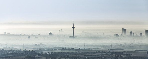 frankfurt am Main in morning fog