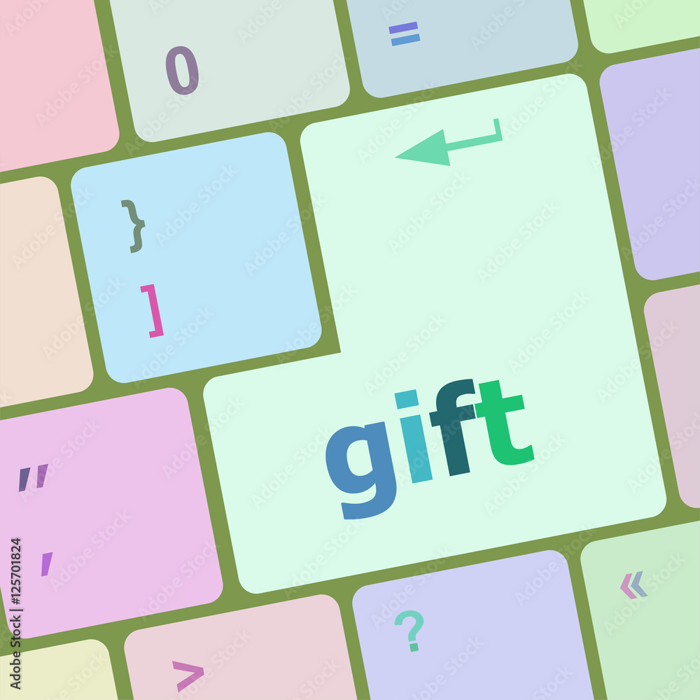 Aufkleber computer keyboard with gift key - business background. keyboard keys icon button