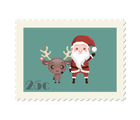 Cute Santa and reindeer stamp