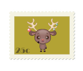Cute reindeer with baubles on antlers stamp