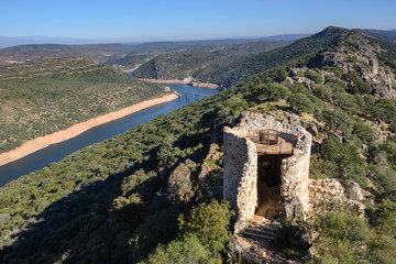 Fototapeta na wymiar Tagus river in National Park of Monfrague, seen from the Castle, Caceres (Spain