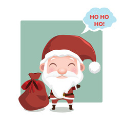Cute Santa with bag of presents and speech bubble