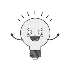 silhouette of cartoon bulb light icon with happy expression over white background. vector illustration