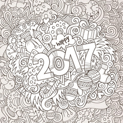 Cartoon cute doodles hand drawn New Year illustration