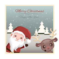 Santa and reindeer greeting card
