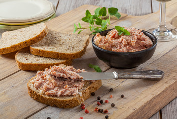 Delicious sandwich with homemade meat spread
