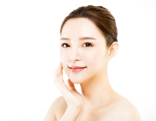 Fototapeta premium closeup young woman face isolated on white