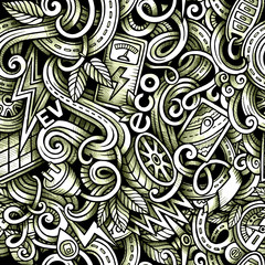 Cartoon doodles Electric cars season trace seamless pattern