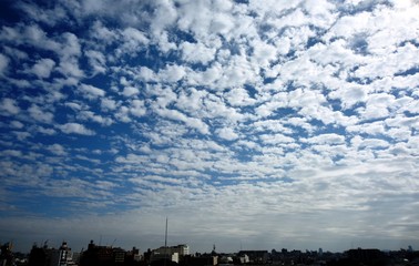 Obraz premium 鱗雲と街並み