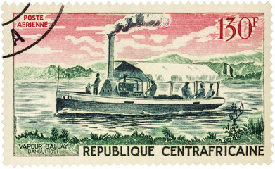 Old steamer Ballay (1891) on postage stamp
