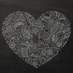 Set of Mexican food cartoon doodle objects