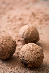 Delicious chocolate truffles with cocoa dusted

