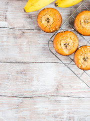 Baking banana muffins. Copy space