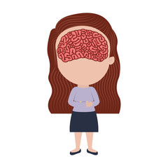avatar female woman cartoon with human brain in her face over white background. vector illustration