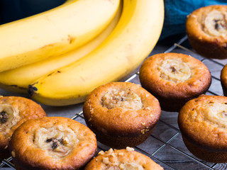Home made banana muffins on grill