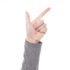 Man hand sign isolated on white background