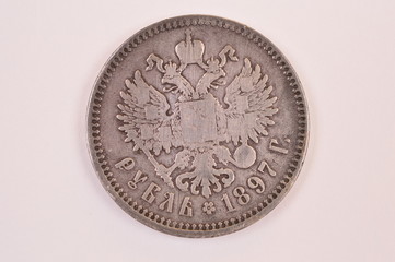 Coin Silver Russian ruble in 1897 Emperor Nicholas II Autocrat of all Russia downside