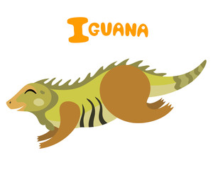 Vector letter I - iguana for children alphabet illustration cute wild animal