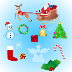 Big set of new year and christmas objects. Happy new year and merry christmas. Set - vector stock.