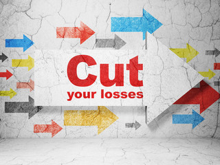 Business concept: arrow with Cut Your losses on grunge wall background
