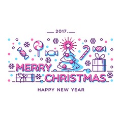 Merry Christmas outline style design. Vector illustration for holiday poster, flyer or Xmas and New Year greeting card.
