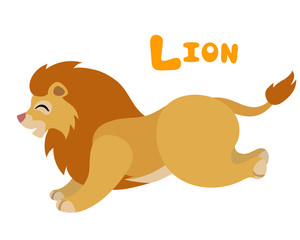 Vector cute children alphabet illustration letter L lion happy running