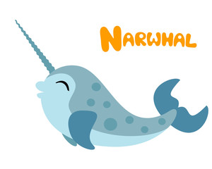 Vector letter N narwhal children cute alphabet illustration 