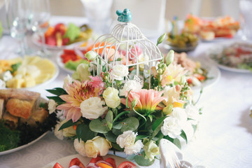 Beautiful flowers on table in wedding day

