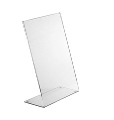 Transparent acrylic table stand display for menu isolated, white background