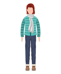 avatar woman standing and wearing winter clothes. over white background. vector illustration