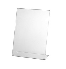 Transparent acrylic table stand display for menu isolated, white background