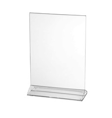 Transparent acrylic table stand display for menu isolated, white background