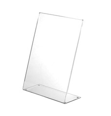 Transparent acrylic table stand display for menu isolated, white background - obrazy, fototapety, plakaty