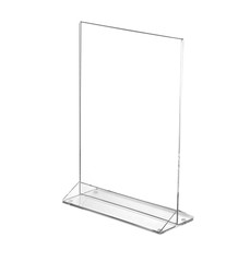 Transparent acrylic table stand display for menu isolated, white background