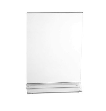 Transparent acrylic table stand display for menu isolated, white background