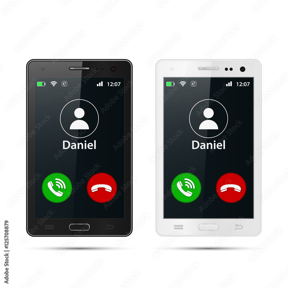 Poster smartphone incoming call on display vector isolated illustration.