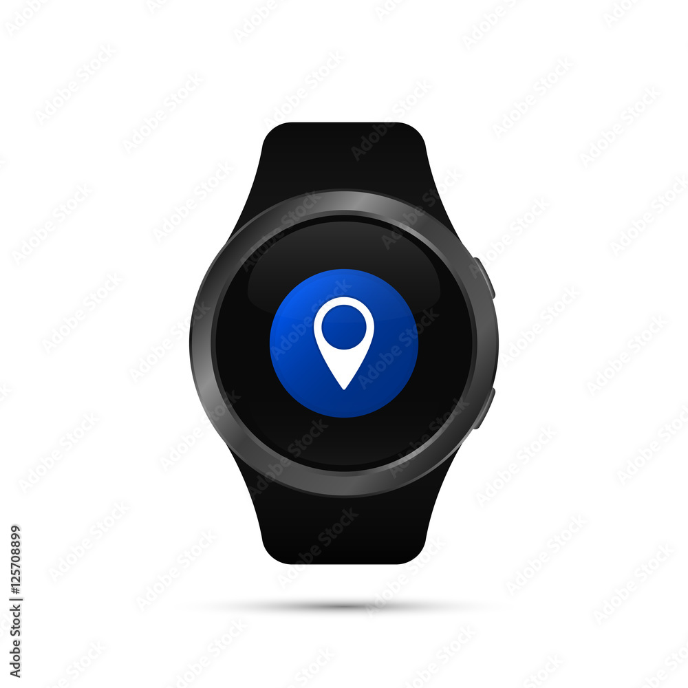 Fototapete smart watch with navigation app map pointer symbol. vector isolated color illustration.