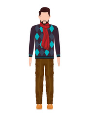 avatar man standing and wearing winter clothes. over white background. vector illustration