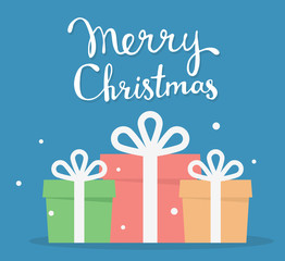 Vector illustration of colorful christmas gifts with handwritten