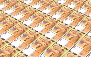 Comorian franc bills stacks background. 3D illustration.