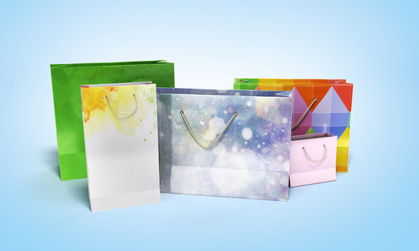 coloder paper bags 3d illustration on blue background
